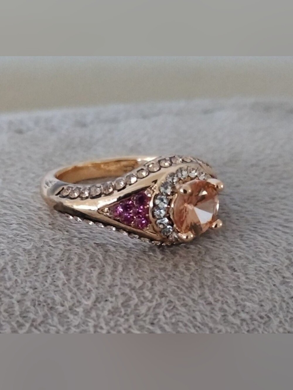 Vintage 14k Gold Over Silver Round Morganite Pink Tourmaline Accent Ring sz 6